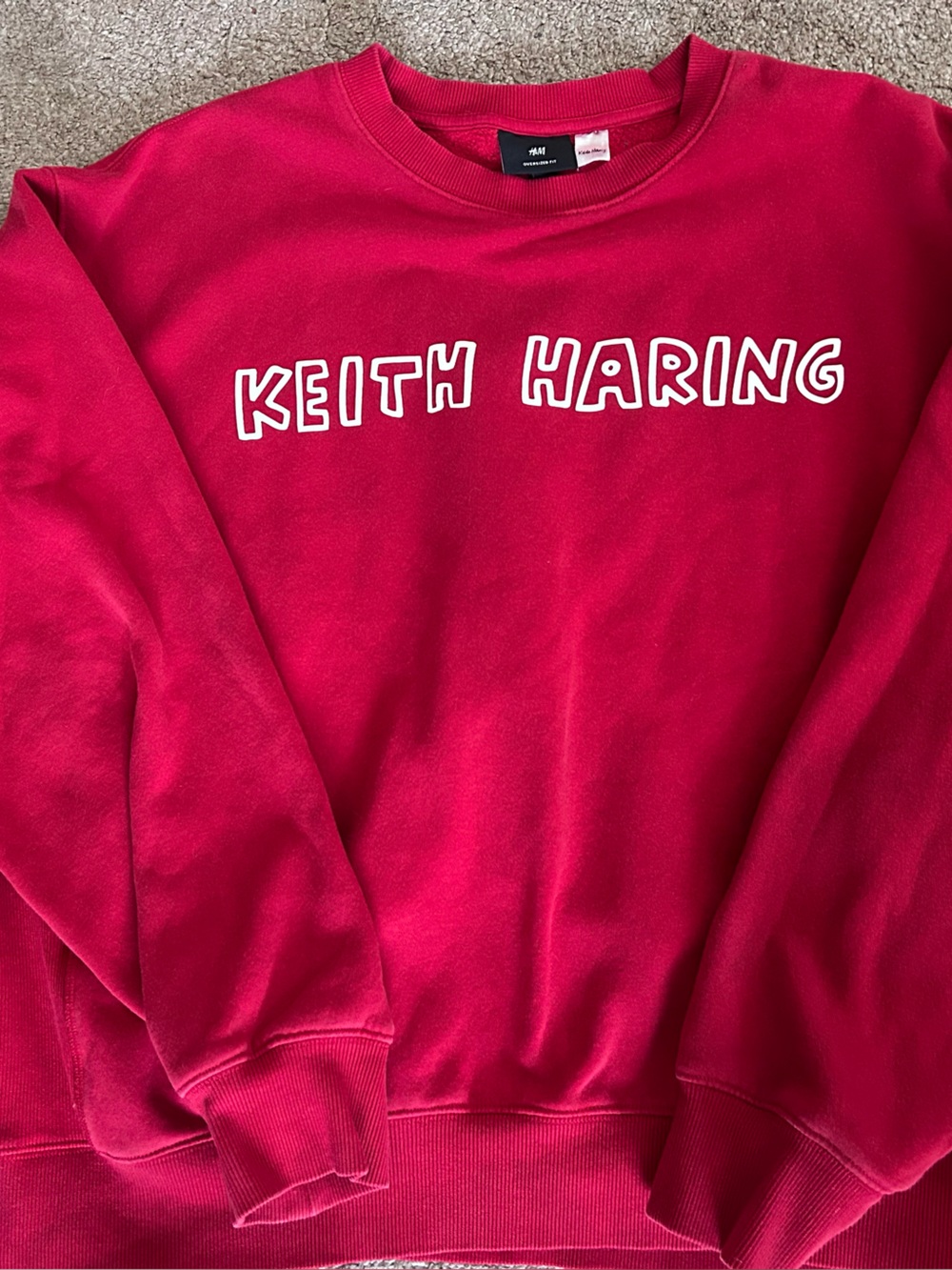 H&M Keith Haring Crewneck Sweatshirt in Red with White Logo